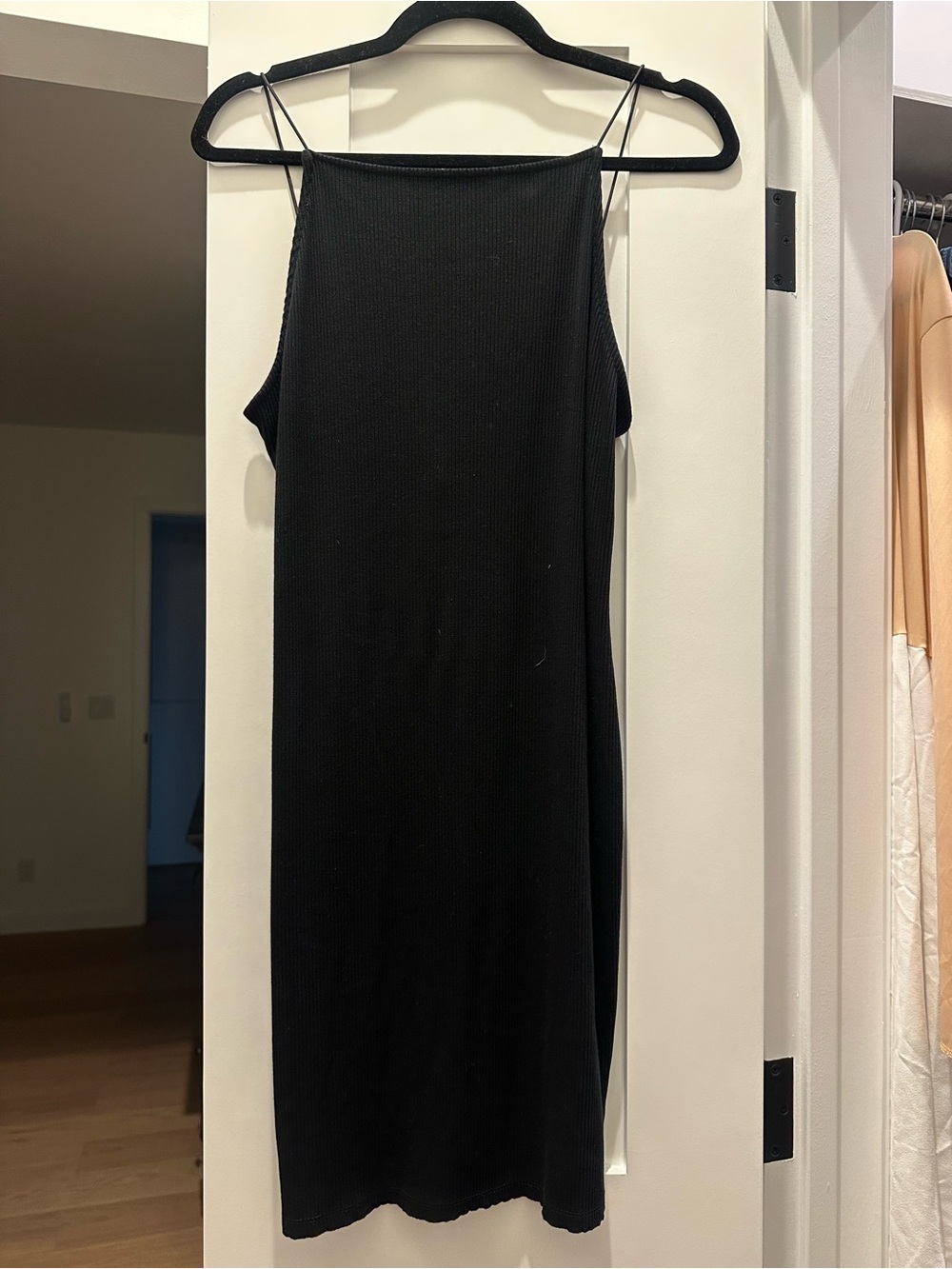 H&M Black Ribbed Slip Midi Dress with Thin Straps